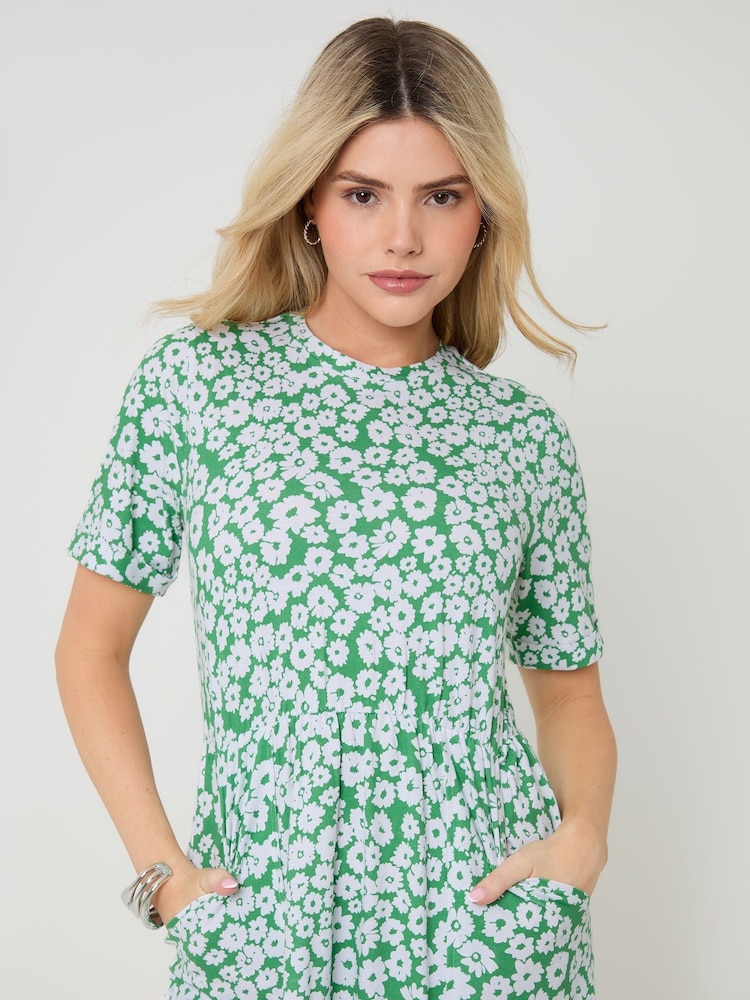 Threadbare Green Crew Neck Jersey Midi Dress with Patch Pockets - Image 5 of 5