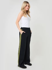 أسود - Threadbare Side Stripe Linen Blend Wide Leg Trousers - Image 1 of 5