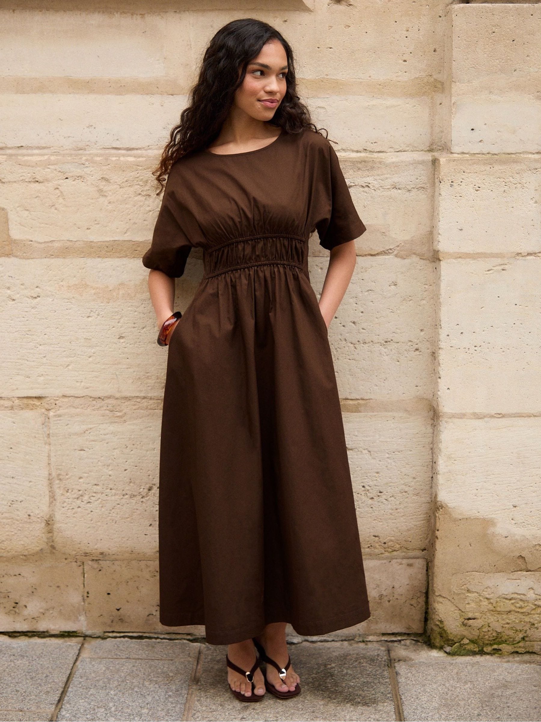 euw ベスト ブラウン サイズ1 Buy Threadbare Brown 100% Cotton Elasticated Waist Poplin Midi