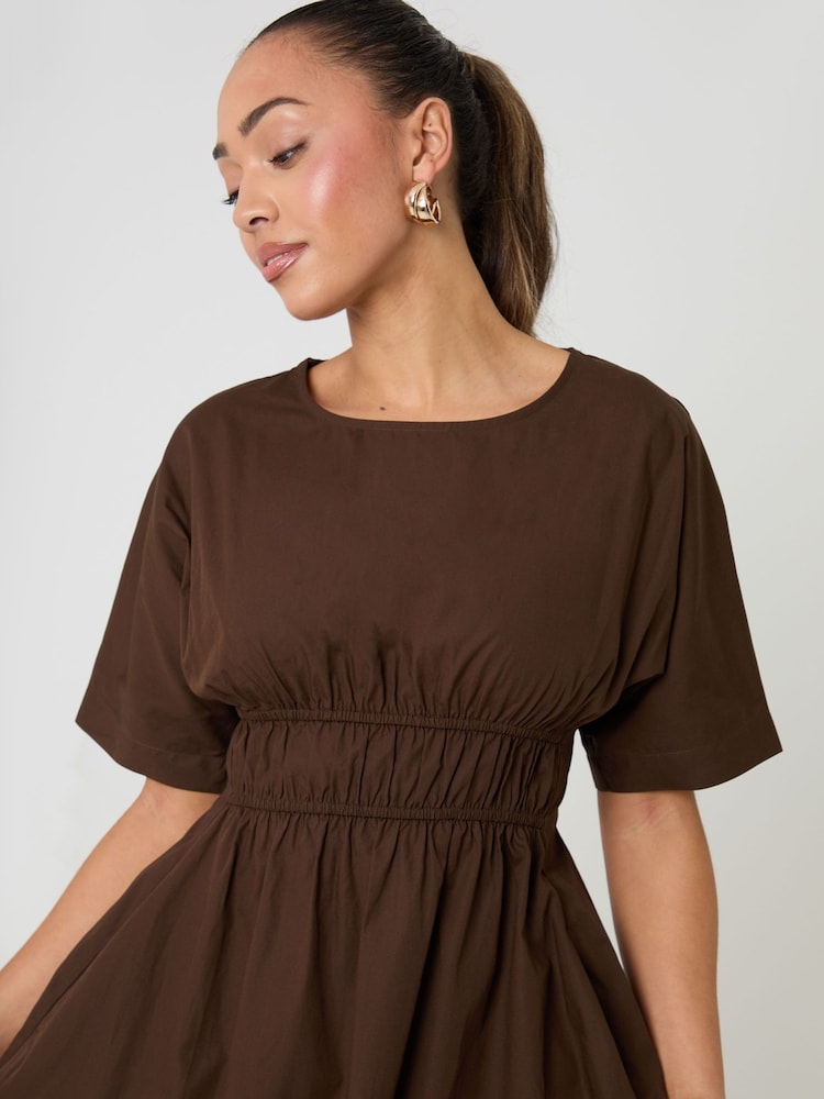Threadbare Brown Elasticated Waist Cotton Poplin Midi Dress - Image 5 of 5 Threadbare Brown Elasticated Waist Cotton Poplin Midi Dress - Image 5 of 5