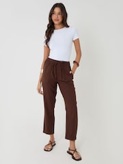 Threadbare Brown Regular Fit Linen Blend Tapered Trousers - Image 1 of 4