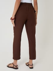 Threadbare Brown Regular Fit Linen Blend Tapered Trousers - Image 3 of 4