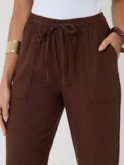 Threadbare Brown Regular Fit Linen Blend Tapered Trousers - Image 4 of 4