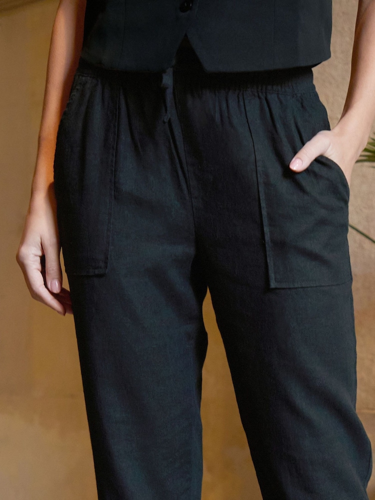 Threadbare Black Curve Linen Blend Tapered Trousers - Image 4 of 4
