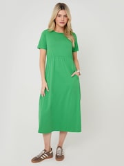 Threadbare Green Cotton Smock Style Midi Dress - Image 4 of 5