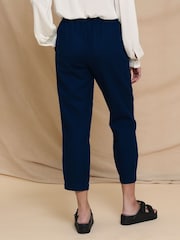 Threadbare Navy Curve Linen Blend Tapered Trousers - Image 3 of 4