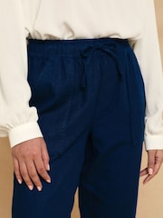 Threadbare Navy Curve Linen Blend Tapered Trousers - Image 4 of 4