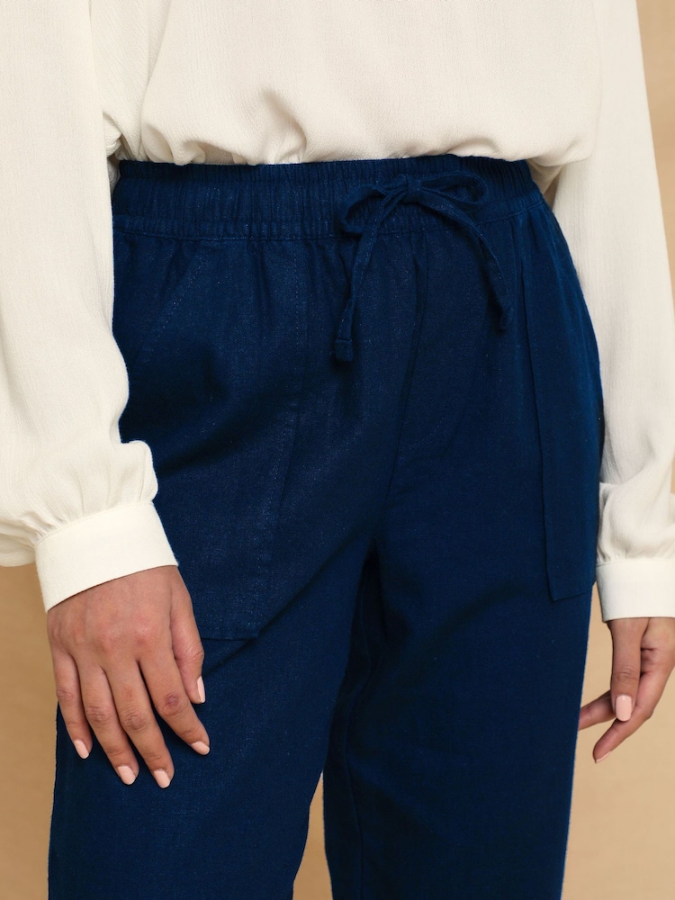 Threadbare Navy Curve Linen Blend Tapered Trousers - Image 4 of 4