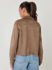 Threadbare Brown Cropped Button Up Suedette Shacket - Image 2 of 5