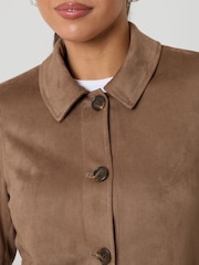 Threadbare Brown Cropped Button Up Suedette Shacket - Image 3 of 5