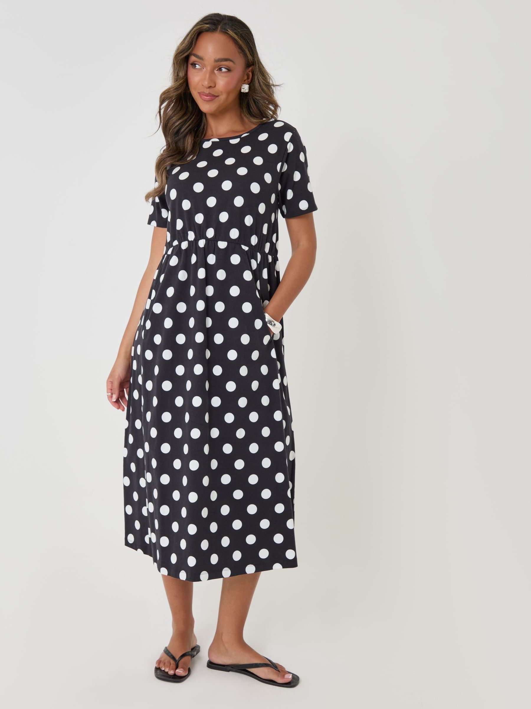 Buy Threadbare Black Polka Dot Jersey Midi Smock Dress With