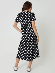 Threadbare Black Polka Dot Cotton Smock Style Midi Dress - Image 2 of 4