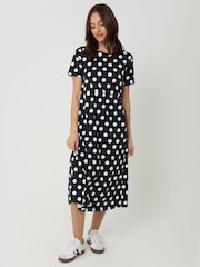 Threadbare Black Polka Dot Cotton Smock Style Midi Dress - Image 3 of 4