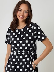 Threadbare Black Polka Dot Cotton Smock Style Midi Dress - Image 4 of 4