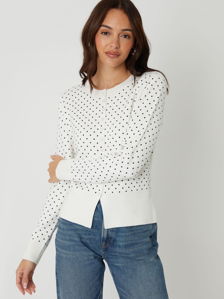 Threadbare White Polka Dot Compact Knitted Cardigan - Image 4 of 4 Threadbare White Polka Dot Compact Knitted Cardigan - Image 4 of 4