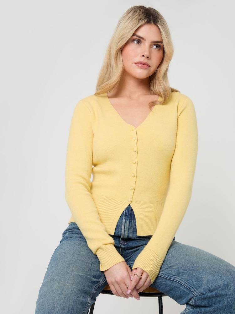 Threadbare Yellow V-Neck Compact Knitted Cardigan - Image 2 of 5 Threadbare Yellow V-Neck Compact Knitted Cardigan - Image 2 of 5