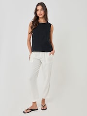 Threadbare White Petite Linen Blend Tapered Trousers - Image 1 of 4