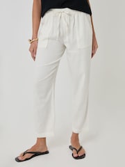 Threadbare White Petite Linen Blend Tapered Trousers - Image 2 of 4
