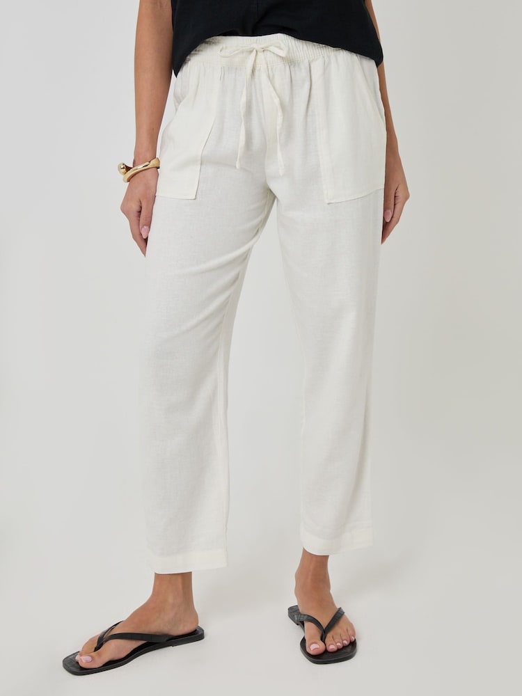 Threadbare White Petite Linen Blend Tapered Trousers - Image 2 of 4