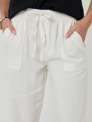 Threadbare White Petite Linen Blend Tapered Trousers - Image 4 of 4