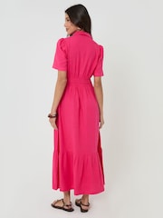 Threadbare Pink Tiered Linen Blend V-Neck Maxi Dress - Image 2 of 4