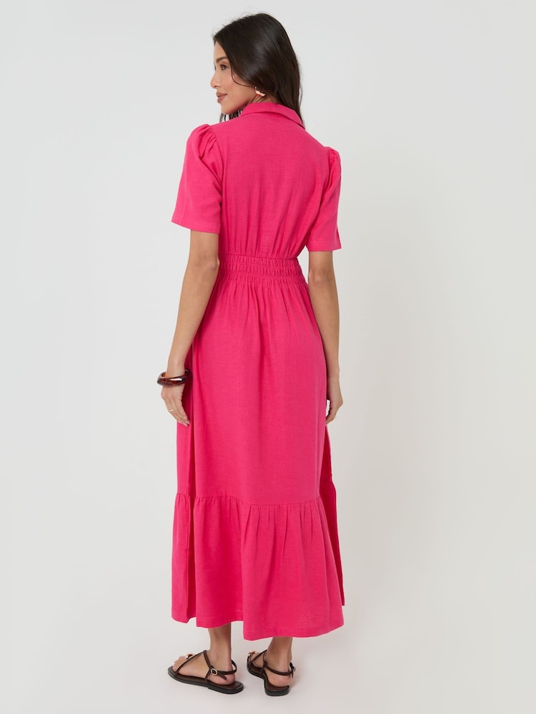Threadbare Pink Tiered Linen Blend V-Neck Maxi Dress - Image 2 of 4