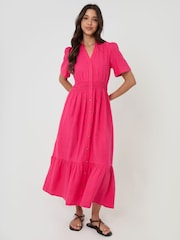 Threadbare Pink Tiered Linen Blend V-Neck Maxi Dress - Image 3 of 4