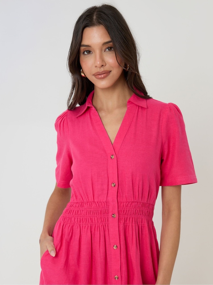 Threadbare Pink Tiered Linen Blend V-Neck Maxi Dress - Image 4 of 4
