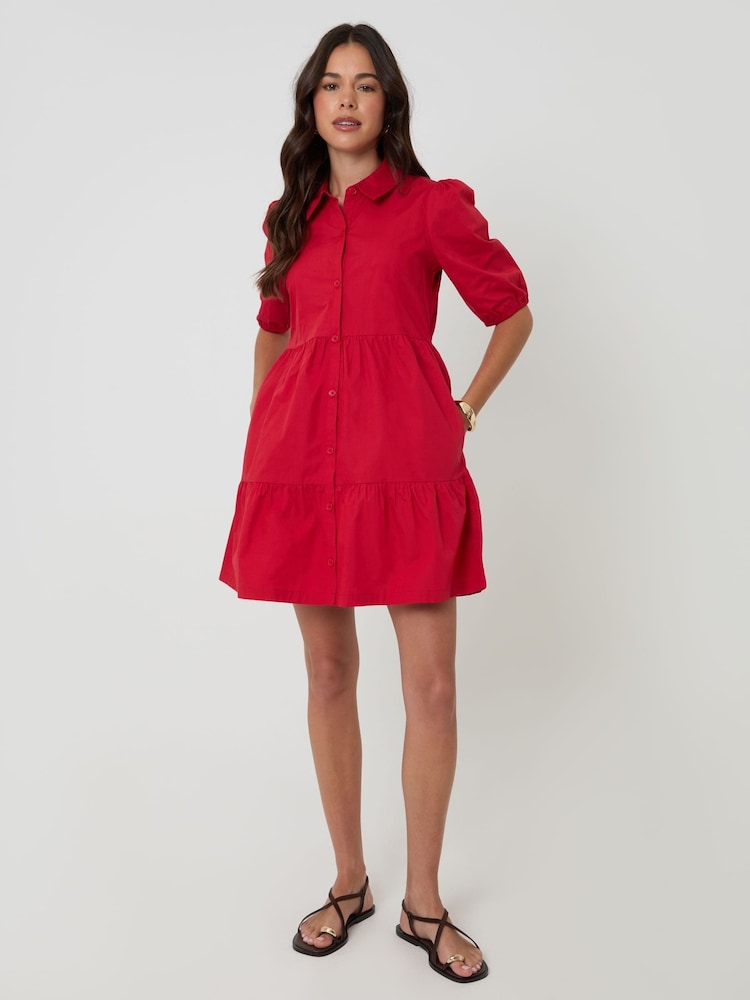 red poplin mini dress Red Cotton Mini Dress