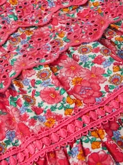 Monsoon Pink Floral Broderie Puff Sleeve Dress - Image 4 of 4