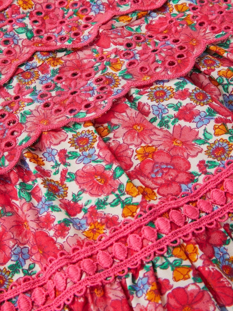 Monsoon Pink Floral Broderie Puff Sleeve Dress - Image 4 of 4 Monsoon Pink Floral Broderie Puff Sleeve Dress - Image 4 of 4