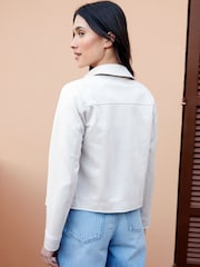 Threadbare Cream Petite Cropped Button Up Suedette Shacket - Image 2 of 4