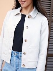 Threadbare Cream Petite Cropped Button Up Suedette Shacket - Image 3 of 4