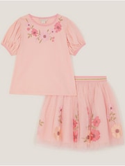 Monsoon Pink Floral Embroidered Top & Skirt Set - Image 2 of 4
