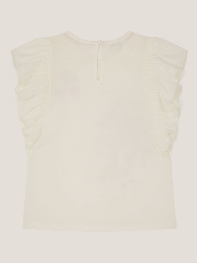 Monsoon Cream Embroidered Unicorn Ruffle T-Shirt - Image 2 of 3 Monsoon Cream Embroidered Unicorn Ruffle T-Shirt - Image 2 of 3