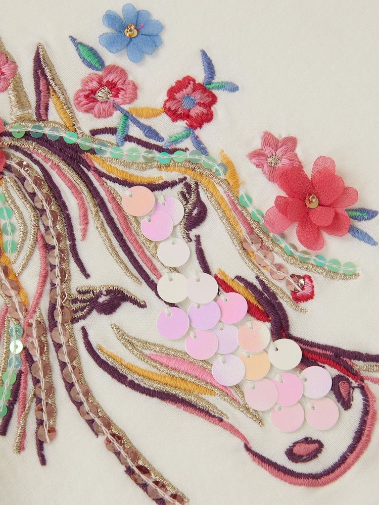 Monsoon Cream Embroidered Unicorn Ruffle T-Shirt - Image 3 of 3 Monsoon Cream Embroidered Unicorn Ruffle T-Shirt - Image 3 of 3