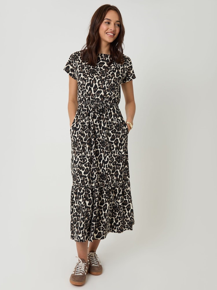 Threadbare Animal Drawstring Waist Boat Neck Cotton Jersey Maxi Dress - Image 1 of 5