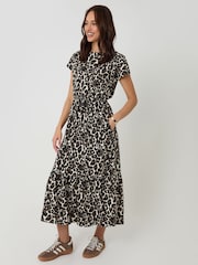 Threadbare Animal Drawstring Waist Boat Neck Cotton Jersey Maxi Dress - Image 3 of 5