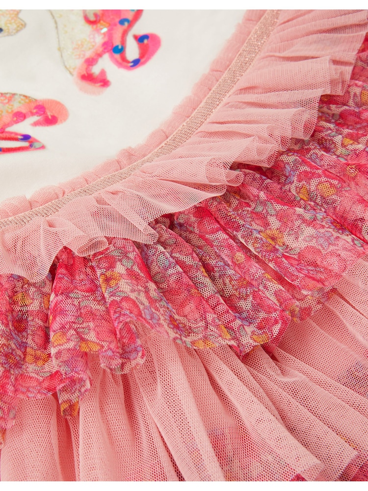 Monsoon Pink Sequin Unicorn Ruffle Tiered Dress - Image 4 of 4