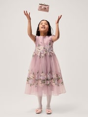 Monsoon Pink Floral Embroidered Organza Party Dress - Image 1 of 4