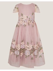 Monsoon Pink Floral Embroidered Organza Party Dress - Image 3 of 4