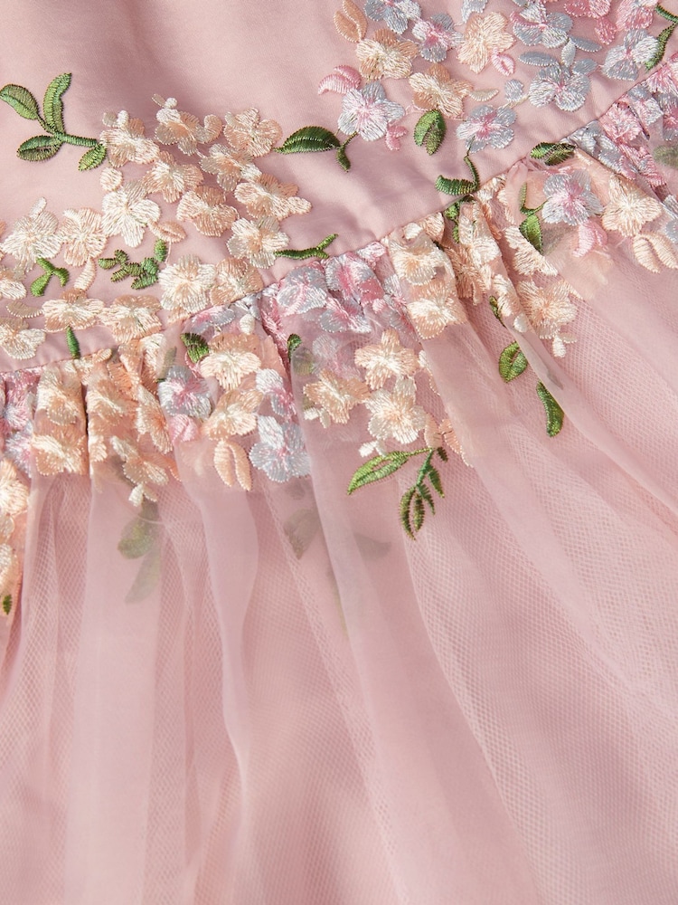 Monsoon Pink Floral Embroidered Organza Party Dress - Image 4 of 4