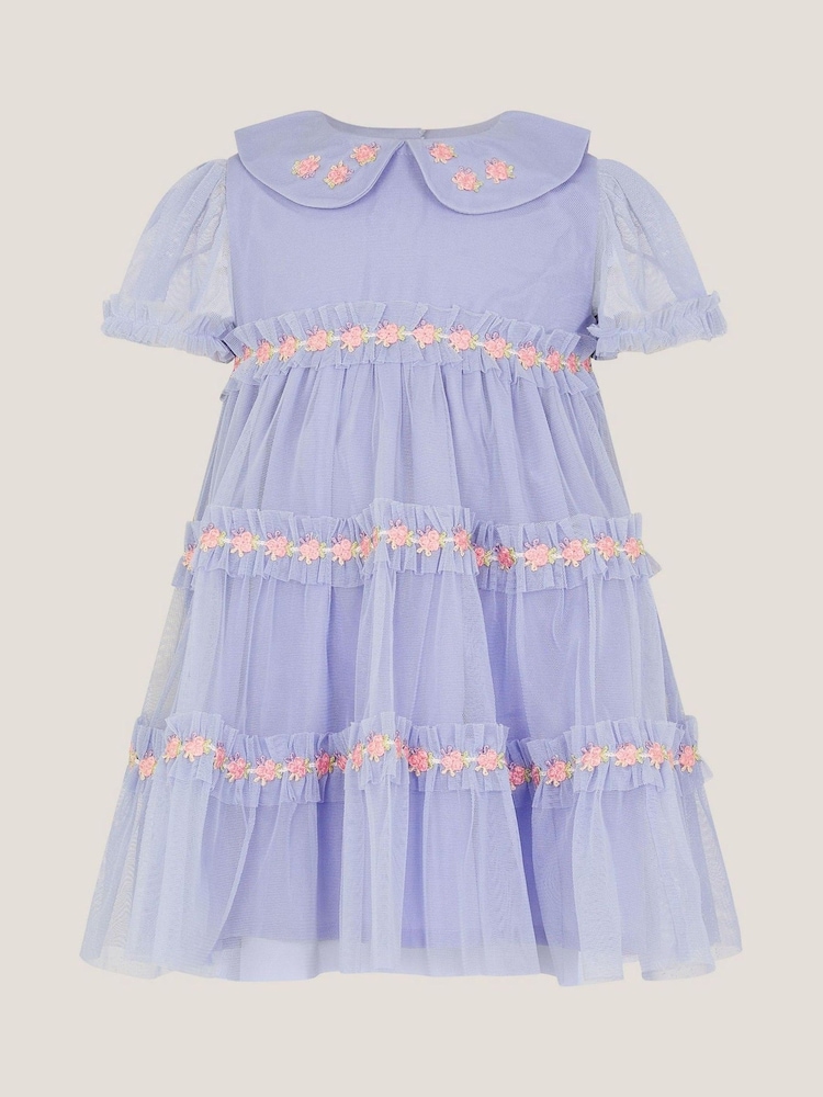 Monsoon Blue Baby Floral Embroidered Tulle Dress - Image 1 of 3