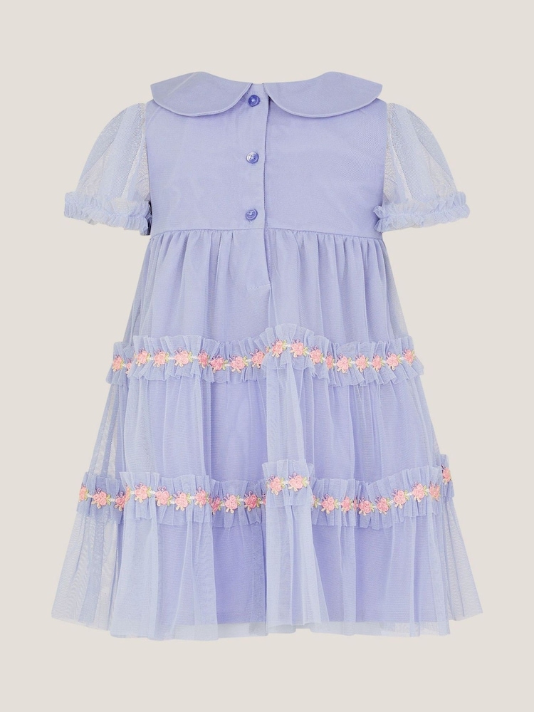 Monsoon Blue Baby Floral Embroidered Tulle Dress - Image 2 of 3