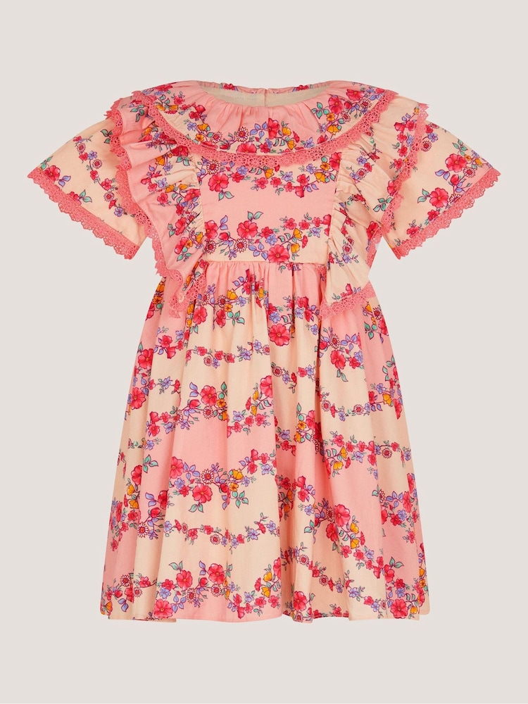 Monsoon Pink Baby Floral Lace Trim Frill Dress - Image 1 of 3 Monsoon Pink Baby Floral Lace Trim Frill Dress - Image 1 of 3