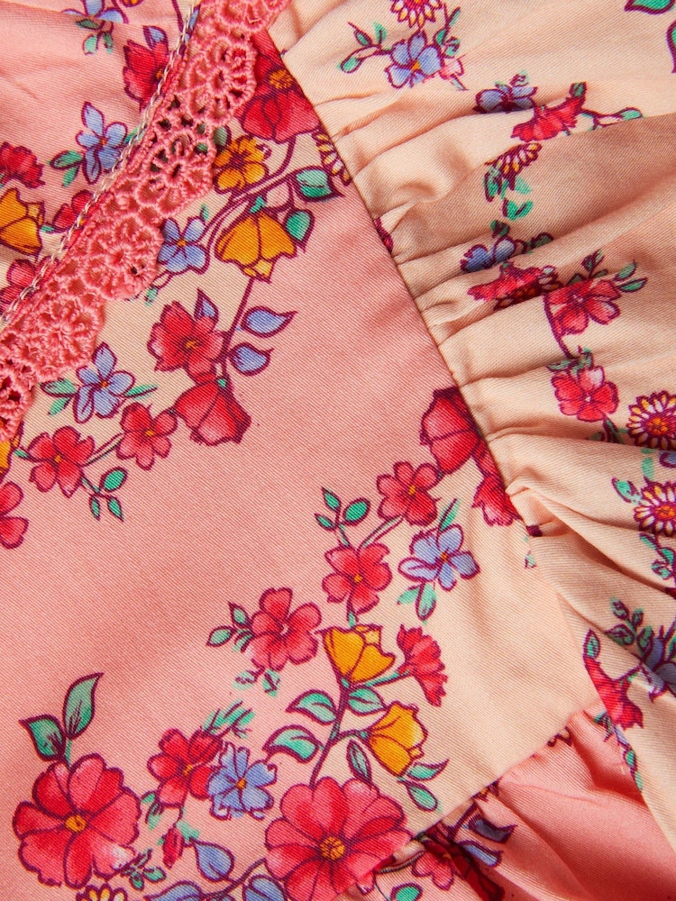 Monsoon Pink Baby Floral Lace Trim Frill Dress - Image 3 of 3 Monsoon Pink Baby Floral Lace Trim Frill Dress - Image 3 of 3