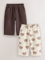 Brown Pull On Wide Leg Trousers 2 Pack (3mths-7yrs) - Image 1 of 6