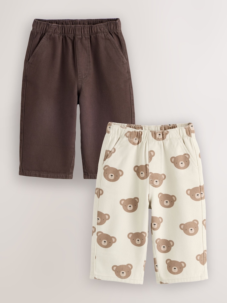 Brown Pull On Wide Leg Trousers 2 Pack (3mths-7yrs) - Image 1 of 6