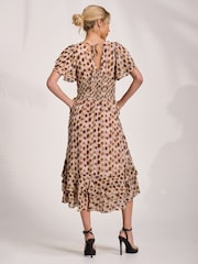 Jolie Moi Brown Chiffon Frill Midi Dress - Image 2 of 6