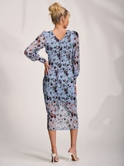 Jolie Moi Blue Lace Long Sleeve Ruched Bodycon Dress - Image 2 of 7